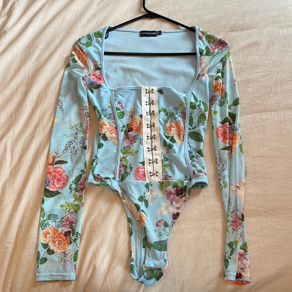 Pretty Little Thing Floral Corset Bodysuit, Size 2, Worn Once
